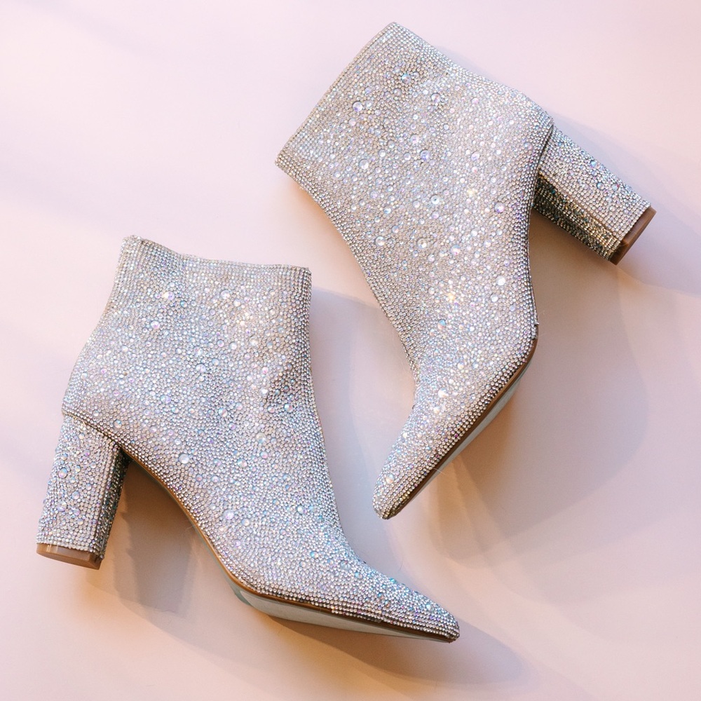 Betsey Johnson Silver Crystal Embellished Ankle Booties